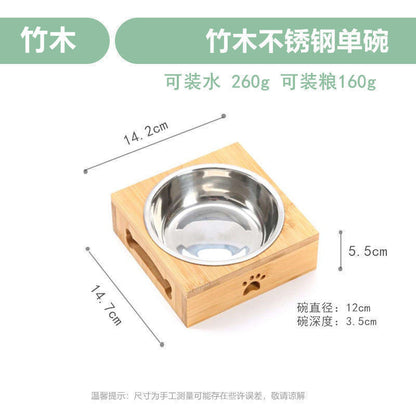 Bamboo wood ceramic bowl pet double bowl