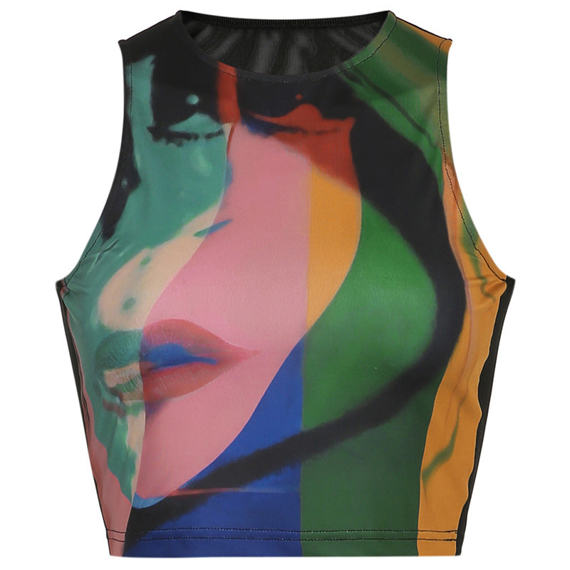 New Women printing cropped short jersey vest