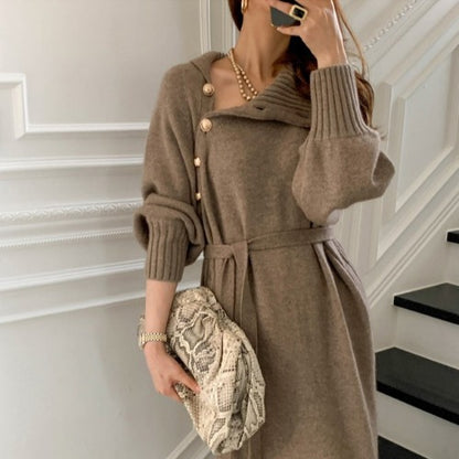 Japanese women lace-up waist knitted dress